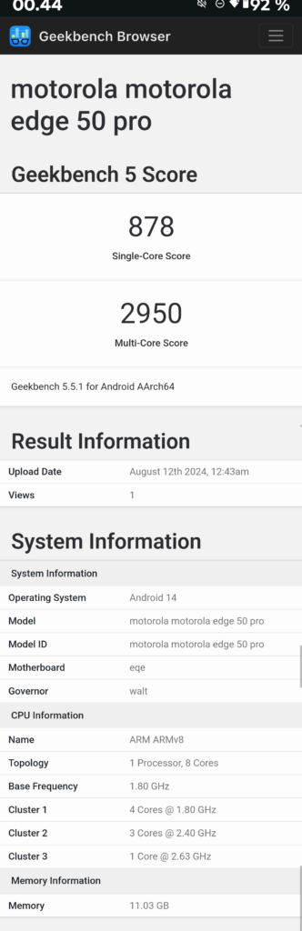 Motorola Edge 50 Pro Geekbench 5