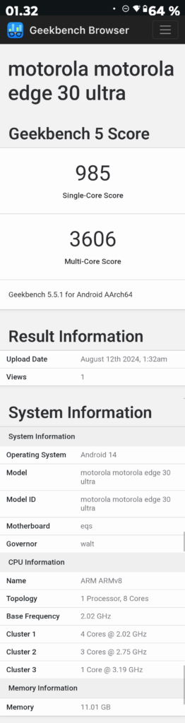 Motorola Edge 30 Ultra Geekbench 5