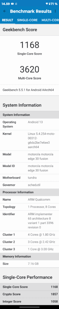 Motorola Edge 30 Fusion Geekbench score 2024