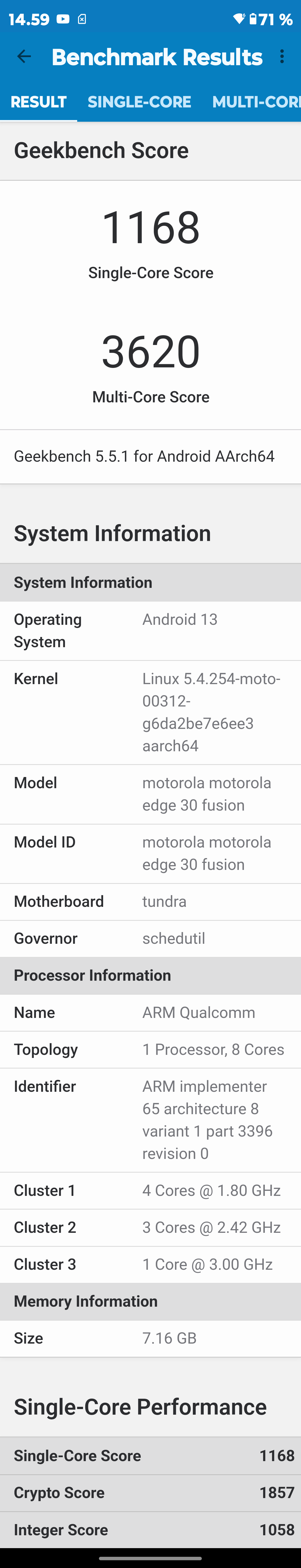 Motorola Edge 30 Fusion Geekbench score 2024