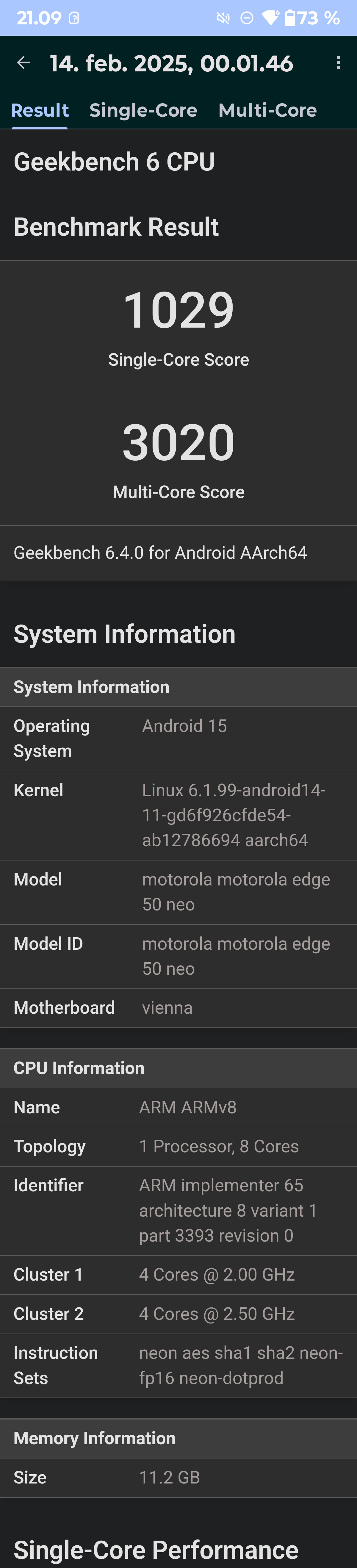 Moto Edge 50 Neo Geekbench 2025 Android 15