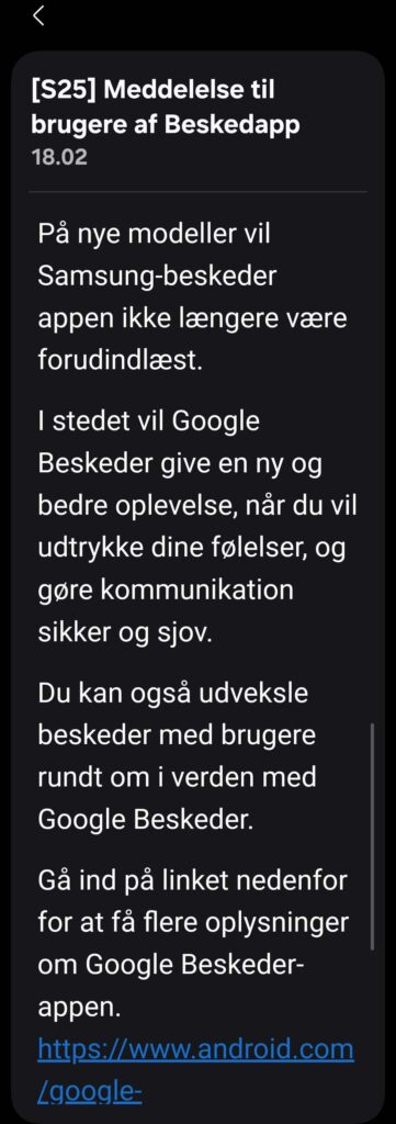 Samsung-beskeder appen ikke længere vil være forudindlæst