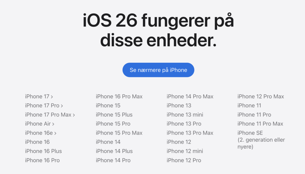 iOS 26 kompatibilitets liste
