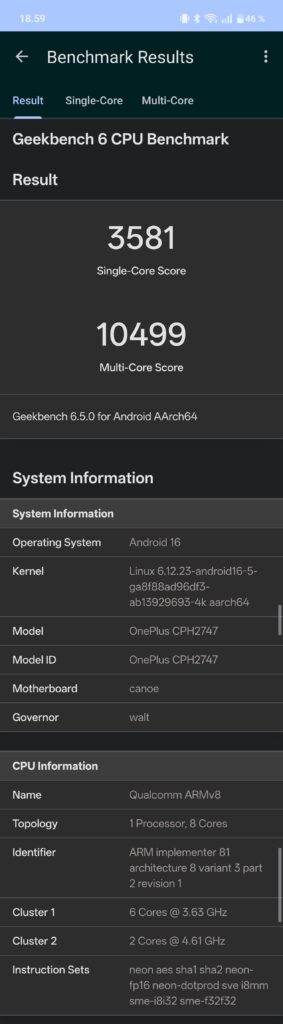 OnePlus 15 Geekbench test