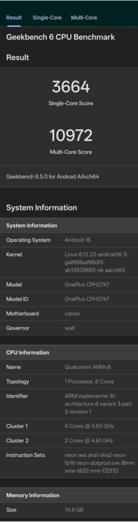 OnePlus 15 Geekbench
