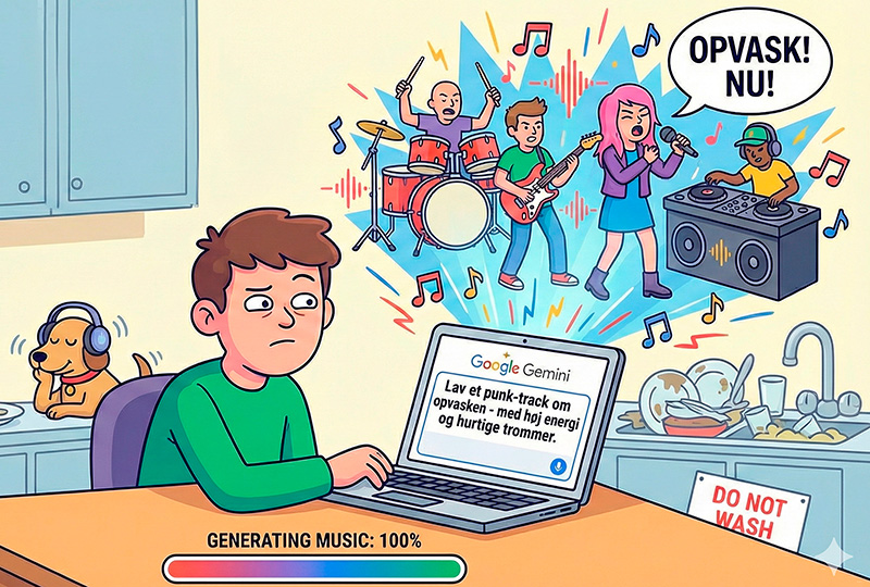 Gemini laver nu musik. Foto: AI genereret