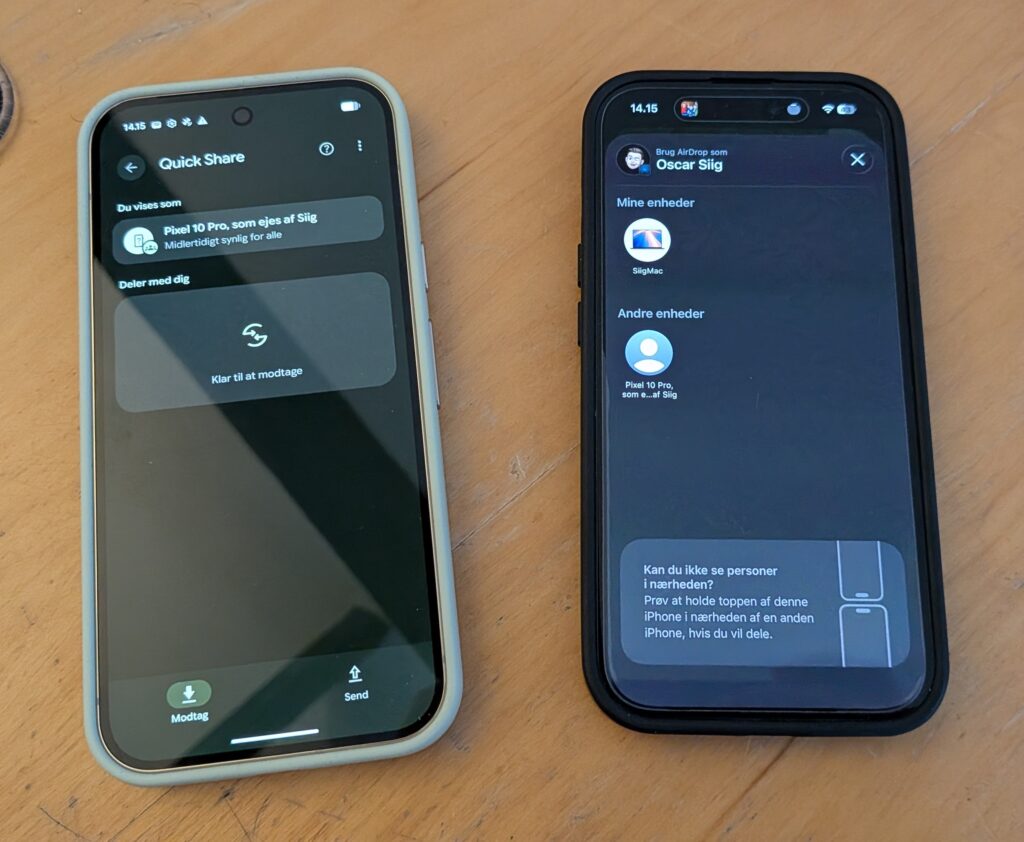 Googles 'Quick Share' virker nu med Apples 'AirDrop'. Foto: Techsen.dk