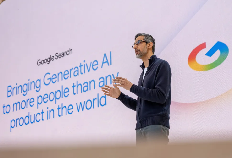 Sundar Pichai på scenen til Google I/O 2025. Foto: Google