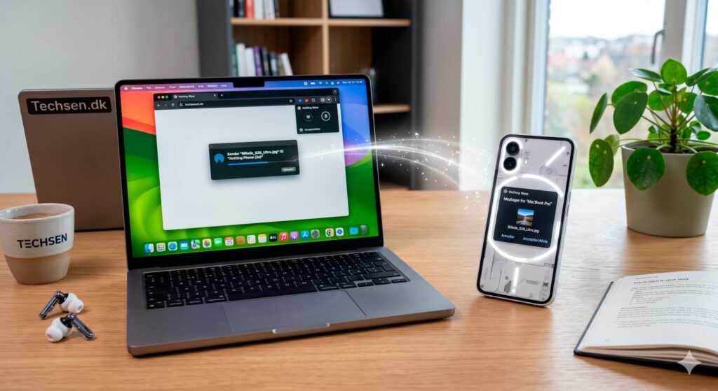 Nothing Warp mellem MacBook og Nothing. Foto: AI