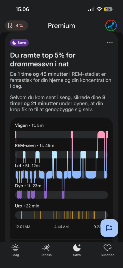 Google Health-appen giver dig et detaljeret overblik over din søvn. Screenshot: Techsen.dk